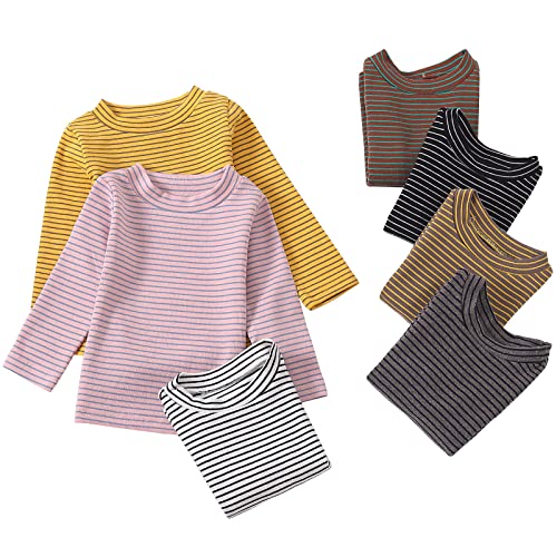 Baby Girls Long Sleeve Tee Shirts Little Kids Cotton Striped Crew Neck Tops (Pink,12M)