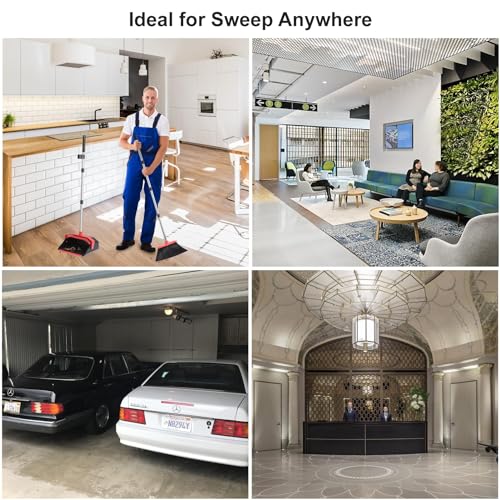 Tiumso Upgrade Broom and Dustpan Set with 51'' Long Handle, Large Upright Brooms and Dust Pans, ZeroGap Lip, Self-Cleaning Dustpan Teeth for Lobby Kitchen Office Restaurant - Blue