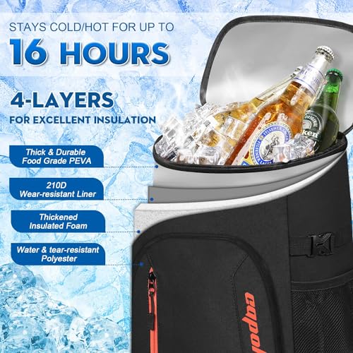 Capolo Cooler Backpack 30 Cans, Insulated Backpack Cooler Leak Proof Large Capacity Thermal Bag Drink Beverage Beer Bag Soft Cooler Lunch Camping Travel Picnic Hiking for Men Women Black