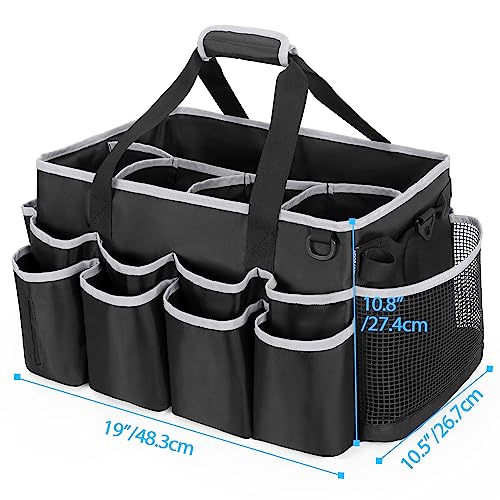HODRANT Extra-Large Wearable Cleaning Caddy, Organizer Bag for Products, Housekeeper Tote With Pad, Handle & Divider, Car Wash Tools Bag for Detailing Supplies, Gray Edge