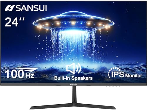 SANSUI 24 Inch IPS Monitor with Speakers Built-in MPRT 1MS, DP HDMI VGA Ports, 110% sRGB HDR FHD 1080P Computer Monitor Frameless/Eye Care/Tiltable/Cable Management(ES-24X5A HDMI Cable Included)