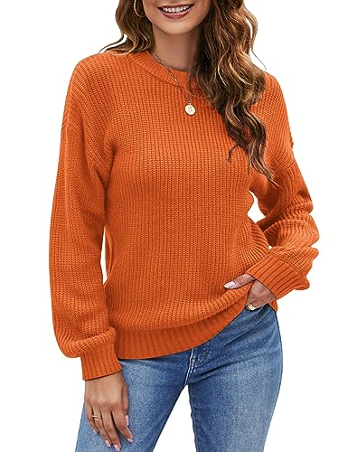 Naggoo Women's Crew Neck Long Lantern Sleeve Casual Chunky Knit Pullover Sweaters Tops Dark Blue XL