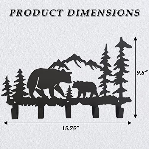 VIVICOMFY Metal Bear Coat Hooks Wall Art Decor-Bear Hangers and Key Holder-Animal Theme Hooks Sweet Home Decor for Storage, Living Room, Hallway, Office (Black)