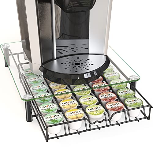 Deco Brothers Crystal Tempered Glass K-Cup Holder Drawer for 30 Coffee Pods Storage, Black