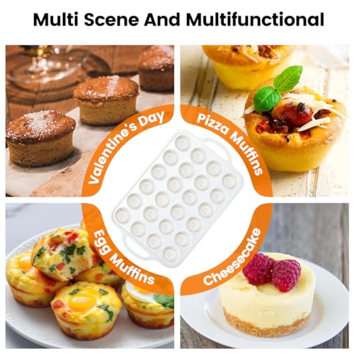 Muffin Pans With Metal Reinforced Frame - 24-Cups Durable Silicone Baking Pan for Muffins, Cupcakes, BPA Free and Dishwasher Safe - Beige with Coffee Spots