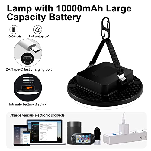 IODOO 10000mAh 30W Rechargeable Camping Light with Remote 2500LM 2700/4000/6500K LED Camping Lantern Portable Camping Light IP65 Waterproof Tent Light Power Failure Emergency Survival Kits