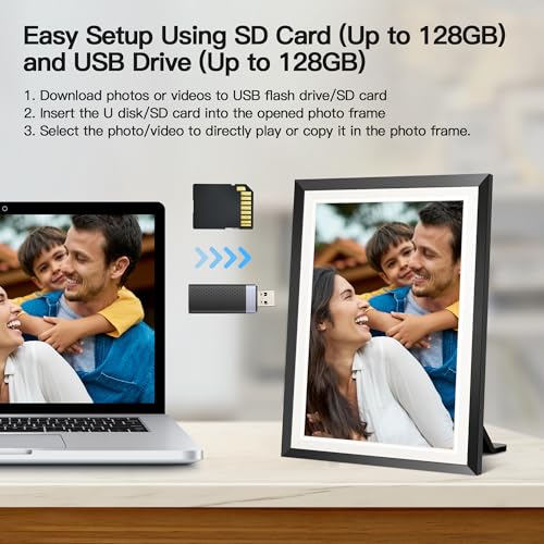 BIGASUO 10.1" WiFi Digital Picture Frame with LED Light, 1280 * 800 HD Touch Screen Smart Photo Frame, 32GB Memory, Support USB/SD Card, Auto-Rotate, Share Photos/Videos Remotely via Uhale APP