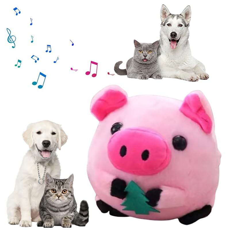 Active Moving Pet Plush Toy, 2024 New Squeaky Moving Dog Ball Toy Interactive Dog Puppy Toys Washable Cartoon Pig Plush Sound Electronic Dog Toy Shake Bounce Boredom Talking Toys (Pink, Pig)