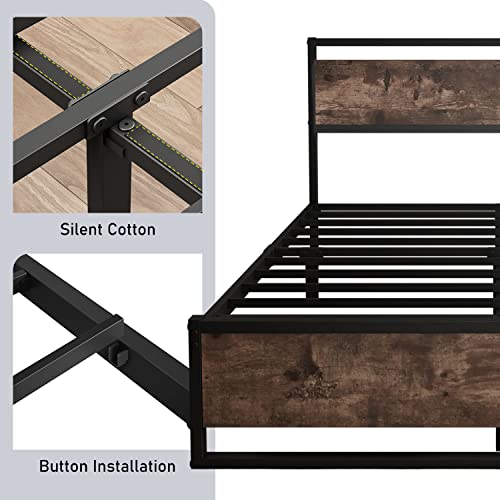 Keureedg Bed Frame with Wooden Headboard, Heavy Duty Metal Platform Bed Frame, Sturdy Metal Slats Support, Non-Slip Without Noise, No Box Spring Needed, Queen/King(Queen)