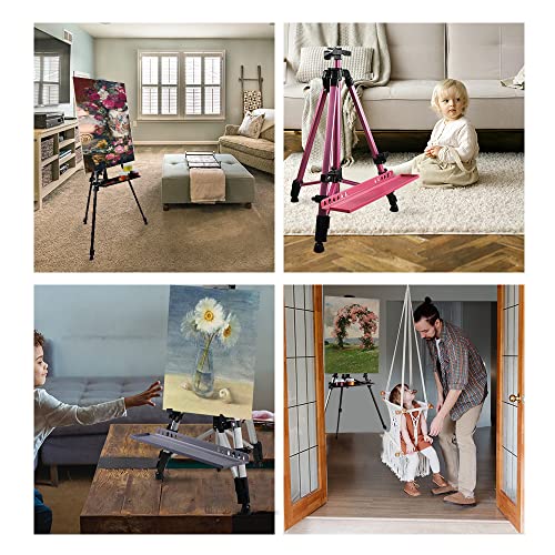 RRFTOK 61lnches Panting Easel Stand,Metal Artist Easel Stand Tripod Adjustable Easel for Painting Canvases Height from 21 to 61Inches,Art Easel for Display with Paintbrush Tray(Black).