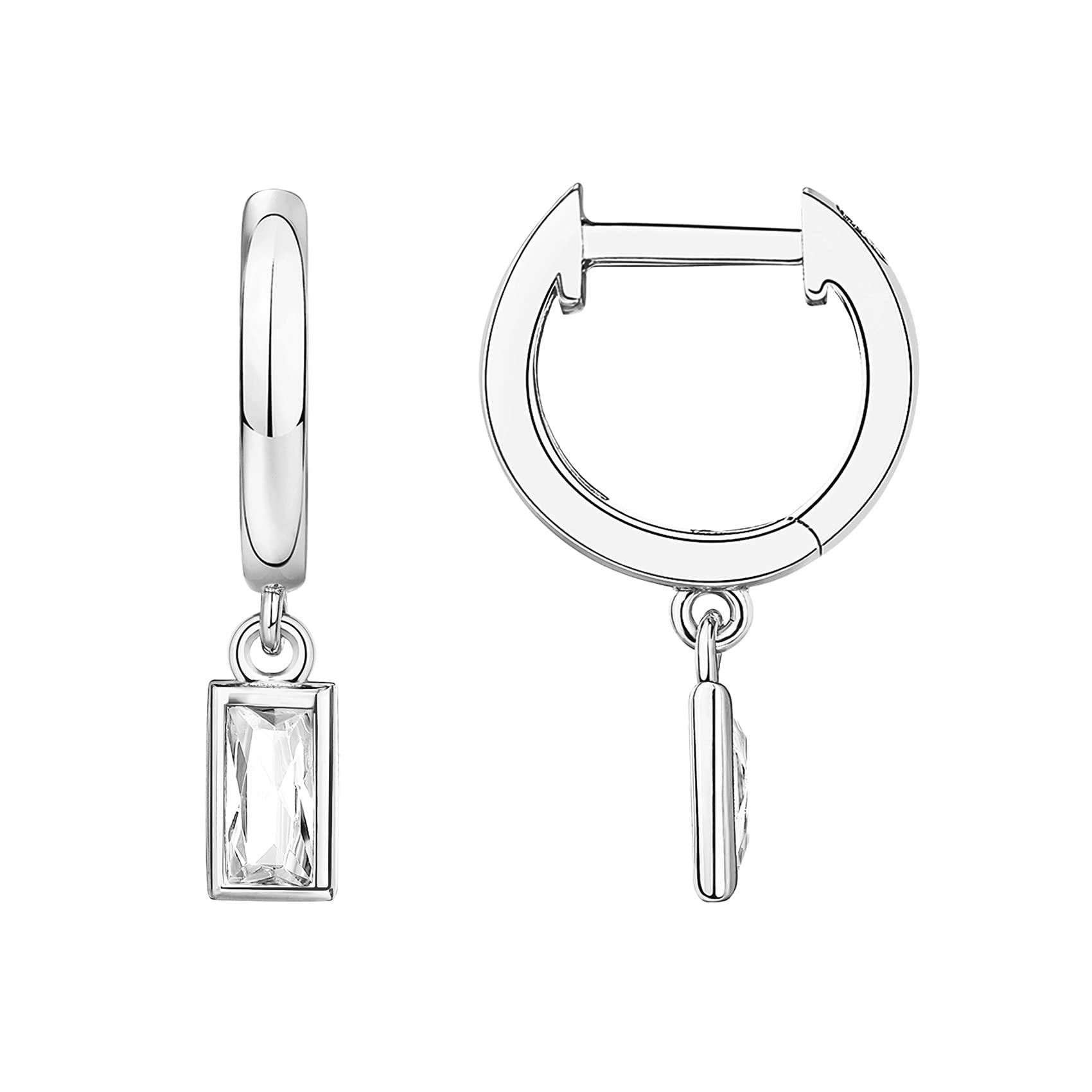 PAVOI 14K Gold Plated S925 Sterling Silver Post Drop/Dangle Huggie Earrings for Women | Dainty Earrings (Baguette, White-Gold-Plated)