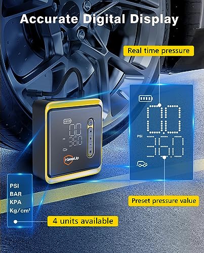 Tire Inflator Portable Air Compressor -Upgraded Air Pump for Car Tires with Tire Pressure Gauge (Max 150 PSI), Auto Shut-Off Tire Pump with LED Light for Car Motor Bike Ball