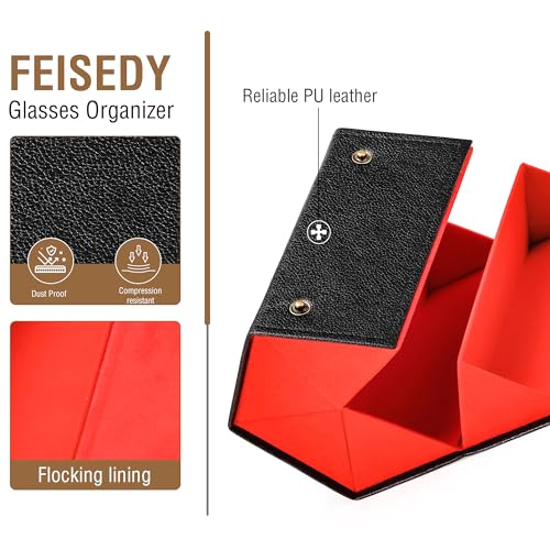 FEISEDY Sunglasses Organizer 5 Slots Travel Glasses Case,Hanging Eyewear Holder Fashionable PU Leather Eyeglass Case B0087