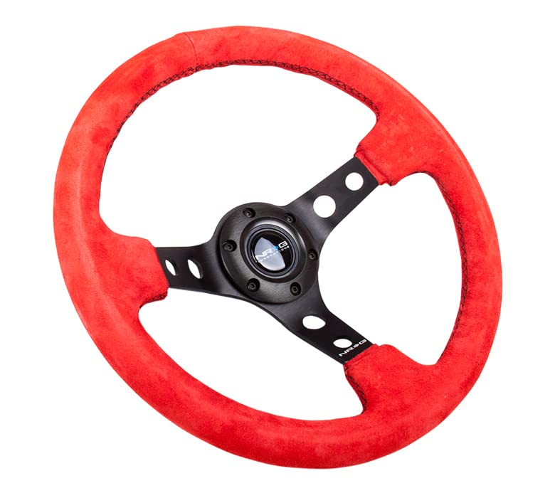 NRG Innovations NRG-RST-006S-RR NRG-RST-006S-RR Reinforced Steering Wheel - 350MM Sport Steering Wheel (3" Deep) Red Suede