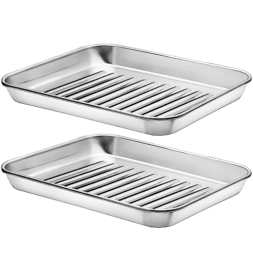 Zacfton Mini Cookie Sheets for Baking, Baking Sheet Stainless Steel Set of 2, Nonstick Baking Pans - 9.3 x 7 x 1 Inches, Dishwasher Safe & Twist Resistant