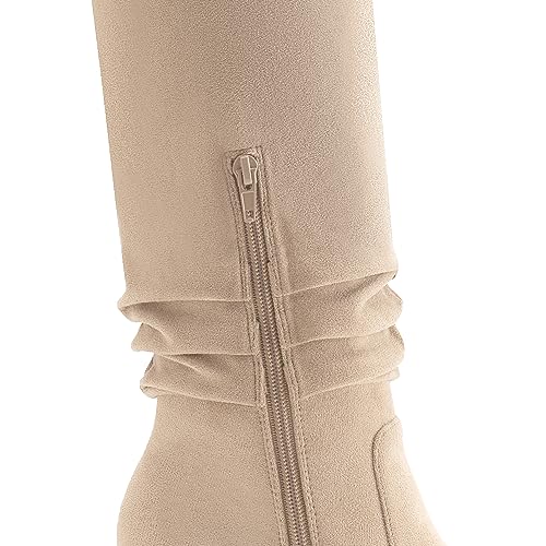 Athlefit Womens Knee High Chunky Heel Boots Faux Suede Pointed Toe Side Zipper Brown Boots Size 11