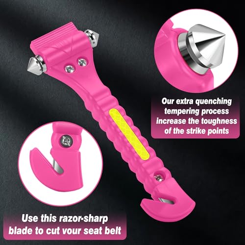 Xapwell Car Safety Hammer- Car Window Glass Breaker and Seat Belt Cutter, Auto Emergency Escape Tool, Vehicle Accessory Safety Tool, Life Rescue Tools Kits, Pink, 4 Packs