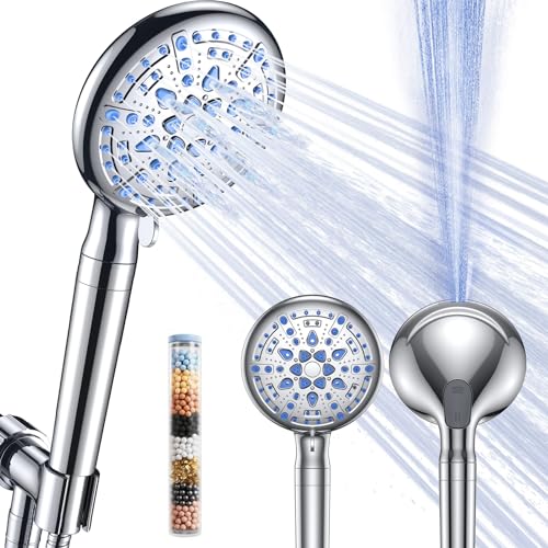 Veken Filtered Shower Head with Handheld, Adjustable 9 Spray Modes Rain Heads, Detachable High Pressure Rainfall Showerhead, 10 Layer Filters for Hard Water, and 70 Inchs Long Hose Extension (Chrome)