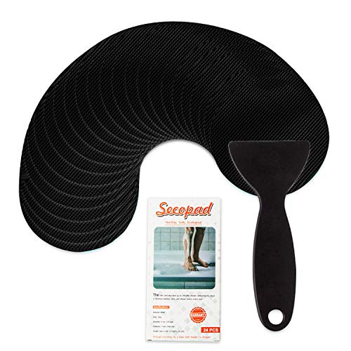Secopad Non-Slip Bathtub Stickers, 24 PCS Safety Bathroom Tubs Showers Treads Adhesive Decals Scraper (Black)