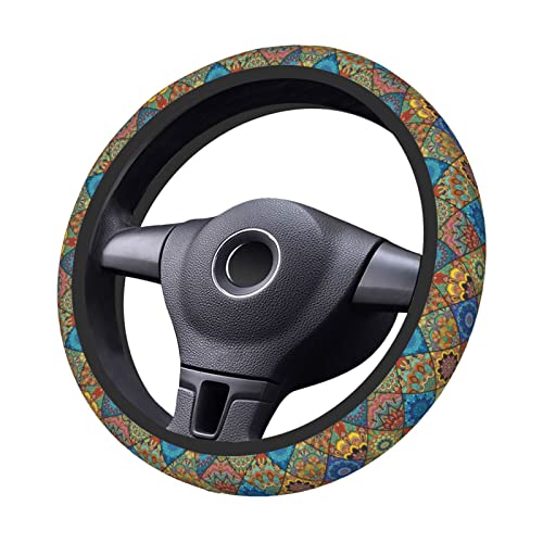 Sage Green Hippie Flower Auto Car Steering Wheel Cover Universal 15 Inch Neoprene Interior Decor Protection Accessories