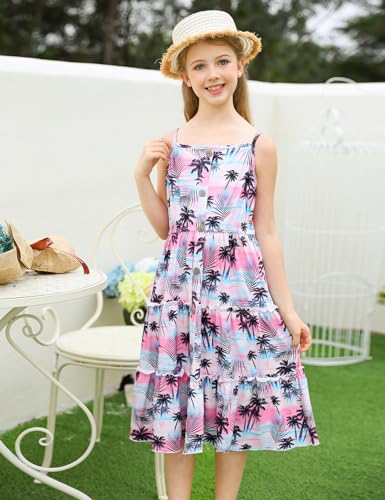 Enlifety Space Dress for Girls Size 11-12T Purple Galaxy Dresses Casual Spaghetti Straps Dress for Birthday Gift