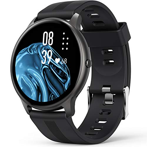 AGPTEK Smart Watch for Women Men, 5ATM Waterproof Smartwatch for Android and iOS Phones, Fitness Tracker Watch with 100+ Sports Modes, Heart Rate Monitor Pedometer Sleep Monitor, Black