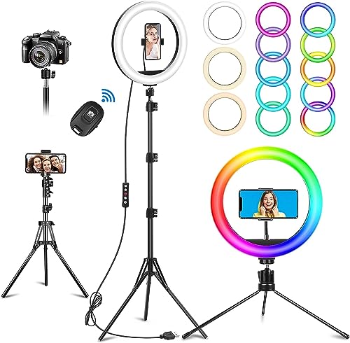 10.3" Selfie Ring Light with Stand and Phone Holder, Desk Tripod, 29 RGB Lighting Modes, Remote for iPhone &Android Camera. LED Halo Light for Photo, Video Recording, TikTok. Circle Ringlight Dimmable