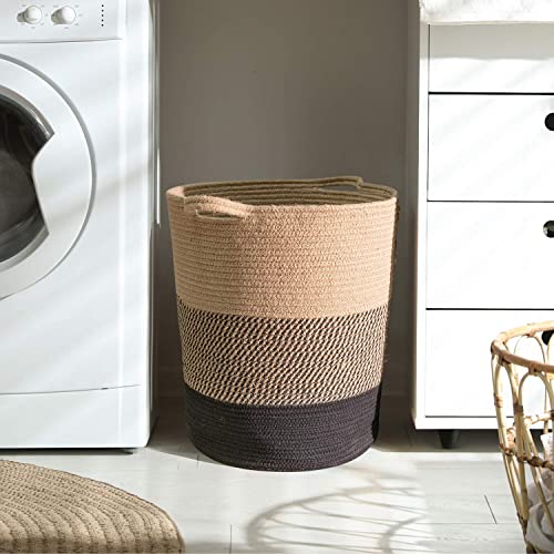 INDRESSME Laundry Basket Large Laundry Hamper, Woven Baskets for Storage, 17.8" x 15.8" x 13.8", Wicker Laundry Basket for Living Room, Dirty Clothes Basket, Baby Hamper for Nursery, Black & Jute