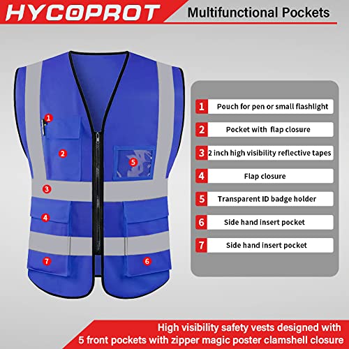 HYCOPROT High Visibility Safety Reflective Vest with Pockets and Zipper, Meets ANSI/ISEA Standards