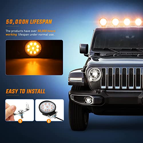 Nilight Led Light Bar 2PCS 4.5" 27W Amber LED Light Pods Round Spot Light Pod Off Road Fog Driving Roof Bar Bumper for SUV Truck with 16AWG Wiring Harness Kit-2 Leads, 2 Years Warranty