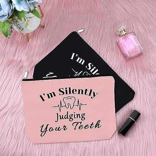 Dentist Gift Makeup Bag Dental Hygienist Gifts Dentist Birthday Gifts Dental Assistant Gifts Dental Gifts for Dentist Appreciation Gift for Women 2Pcs Travel Cosmetic Pouch Christmas Birthday Gift