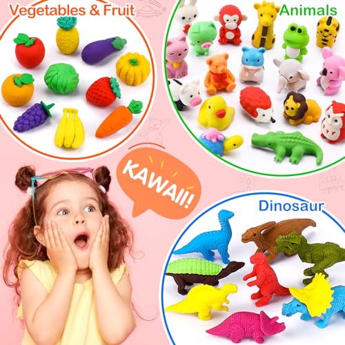 Arscniek 40 Pack Pencil Erasers for Kids Bulk Toys, Puzzle Animal Erasers 3D Mini Erasers Take Apart Food Erasers, Party Favors Desk Pets Classroom Prizes Treasure Box Stocking Stuffers for Kids