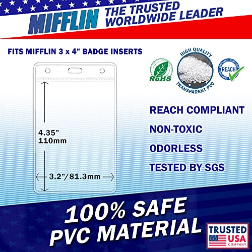 Mifflin-USA Plastic Vertical Card Holder (3x4 Inch, Clear, Bulk 100 Pack) Quick Load No Zipper Name ID Badge