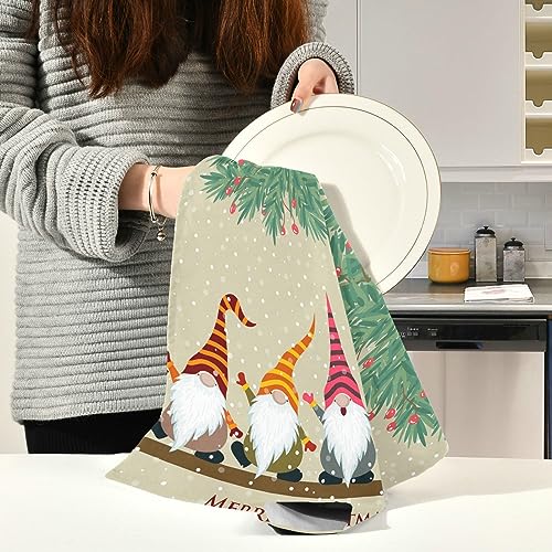 senya Christmas Card with Gnomes Kitchen Towels 4 Pack, Absorbent Hand Towels Fast Drying Dish Cloths Tea Towel 28 x 18 in