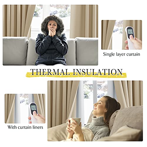 NICETOWN Blackout Curtain Liners for 84 inches Long Drapes, Blackout Curtain Liners for Window, Noise Reducing Light Blocking Liner (Set of 2, Each is 34" x 80", Hooks Included, Greyish White)