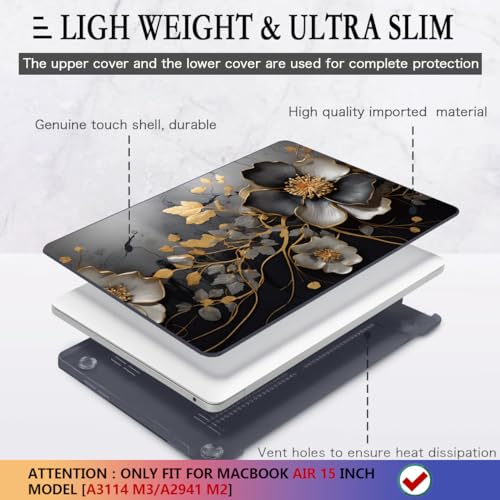 CISSOOK for MacBook Air 15 inch M3 M2 Case 2024 2023 Release A3114 A2941, Tropical Hard Shell Case with Keyboard Cover Skin + Type C to USB Adapter for MacBook Air 15 2024, Tropical Palm Leaves