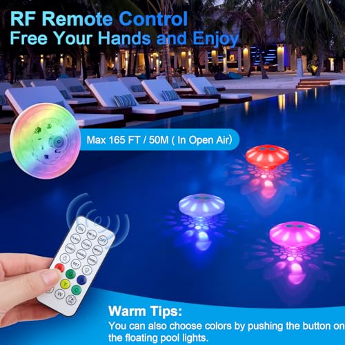 TEPENAR Rechargeable Floating Pool Lights: Remote Control Swimming Pool Lights Float with RGB Color Changing LED Pool Lights IP68 Waterproof Hut Tub Lights for Pool Pond Garden Party 1 Pack