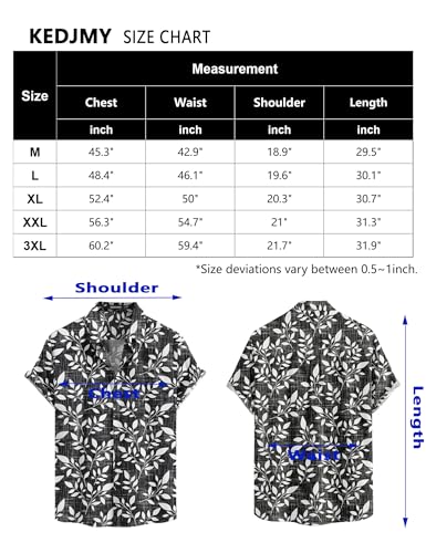 KEDJMY Hawaiian Shirt for Men Short Sleeve Beach Shirts Button Down Tropical Shirts Casual Aloha Shirts M Black Hawaiian Shirts for Men
