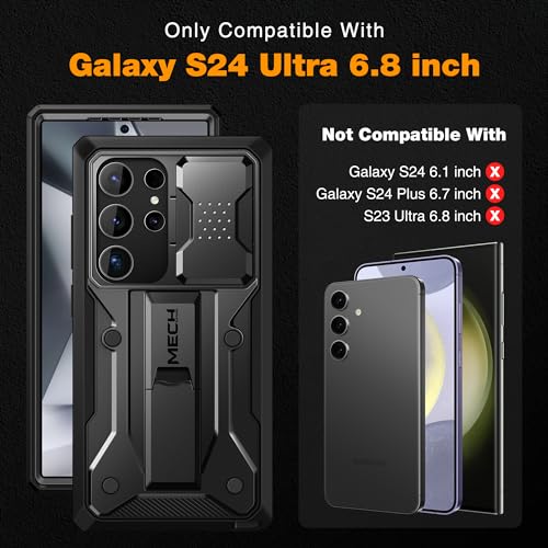 TONGATE for Samsung Galaxy S24 Ultra Case, [Bulit-in Screen Protector & Slide Camera Cover] [2 Front Frame] Military Grade Shockproof S24 Ultra Phone Case with Kickstand & Belt-Clip 6.8", Black
