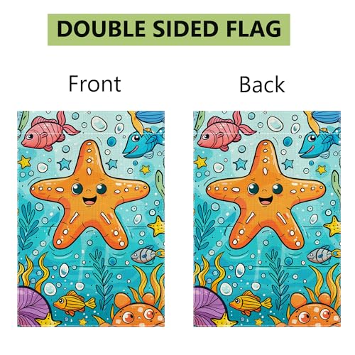 Summer Garden Flag, Starfish Garden Flag, Yard Home Decor Welcome Garden Flag, 12x18 Inch Double Sided Burlap, Outdoor Lawn Flag