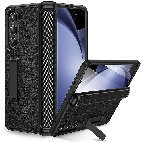 Ruky for Galaxy Z Fold 5 Case with Hinge Protection, Full Body Case with Built-in Privacy Screen Protector & Magnetic Kickstand PU Leather Protective Phone Case for Samsung Galaxy Z Fold 5, Black