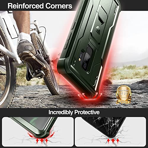 Dexnor for Samsung Galaxy S9+ Plus Case, [Built in Screen Protector and Kickstand] Heavy Duty Military Grade Protection Shockproof Protective Cover for Samsung Galaxy S9 Plus Army Green