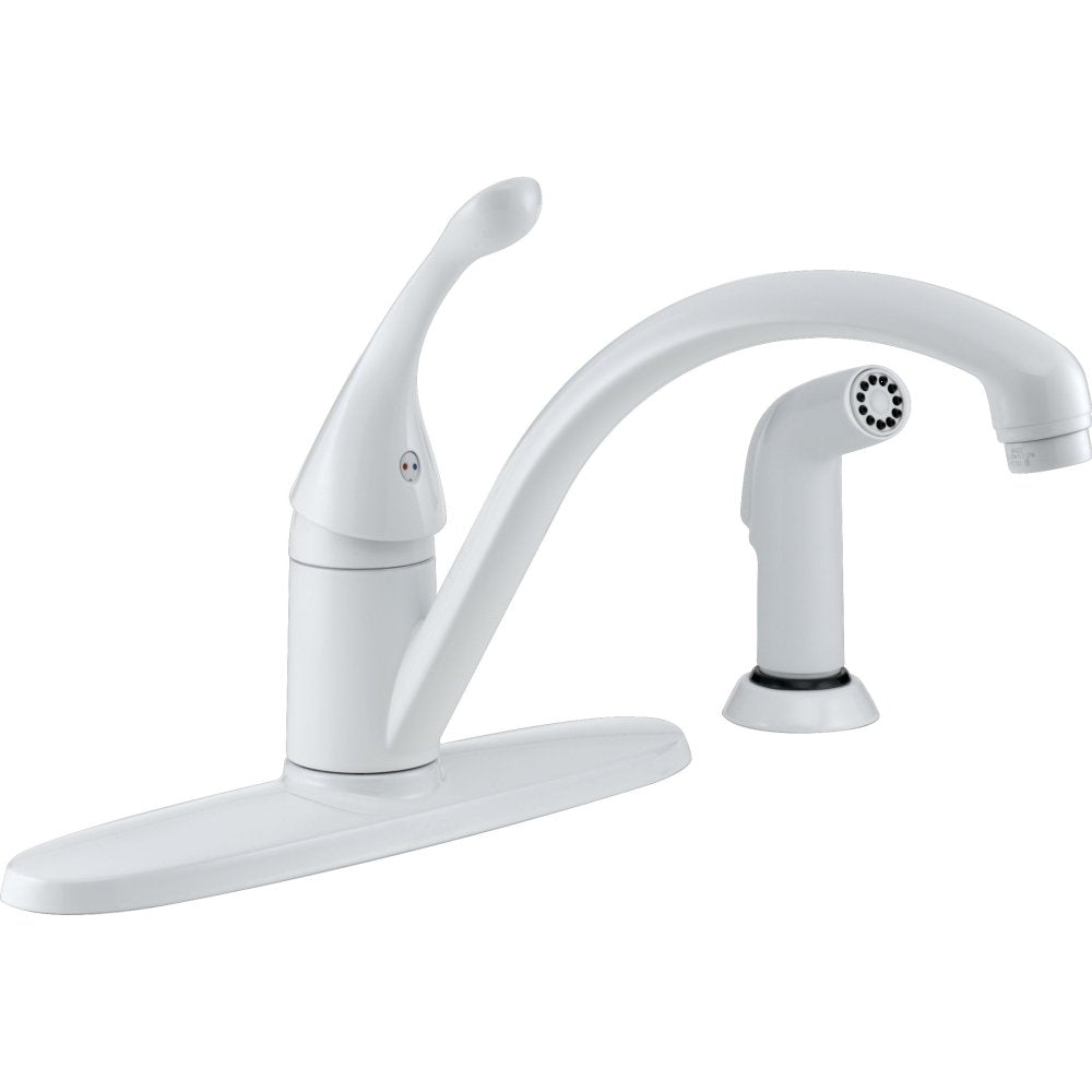 Delta Faucet Collins Single-Handle Kitchen Faucet with Side Sprayer, White Kitchen Sink Faucet, Kitchen Faucet 3 Hole, White 440-WH-DST