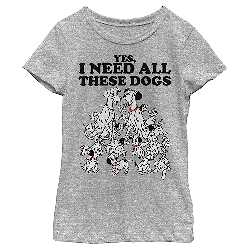 Disney 101 Dalmations All These Dogs Girl's Crew Tee, Athletic Heather, X-Small