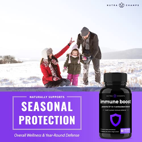 NutraChamps 27 in 1 Immune Support Supplement, 90 Immune Defense Capsules, 1000mg Vitamin C, 5000 IU D3, Elderberry, Zinc, 1 Billion CFU Probiotics & More (Pack of 2)