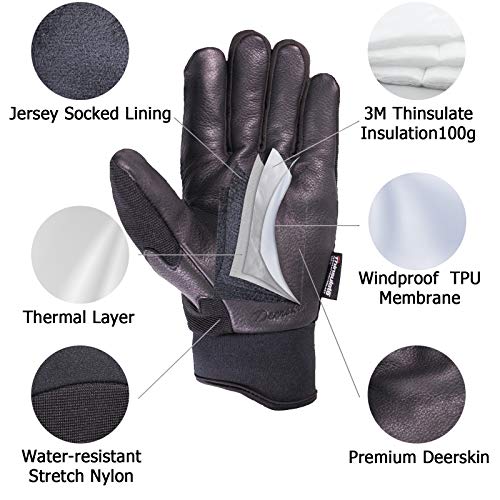 SKYDEER Winter Deerskin Leather Work Gloves, 100G 3M Thinsulate Lining for Cold Weather, Thermal Insulated Gloves (SD2251T/S)