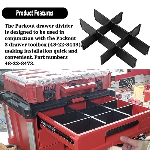Follde 48-22-8473 Packout Dividers & Drawer Dividers for Milwaukee Packout 3-Drawer Tool Box (Black)