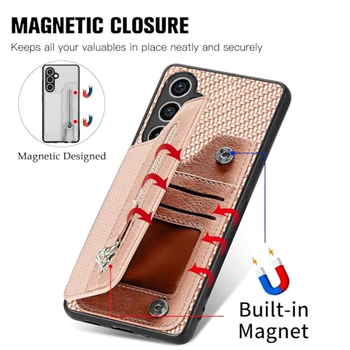 JanCalm S23 FE Case Card Holder,for Galaxy S23 FE Case Wallet Zipper,Camera Protector,Double Magnetic Clasp,Leather Kickstand Card Slots Protective Flip Cover for Samsung S23 FE (2023) (Beige)