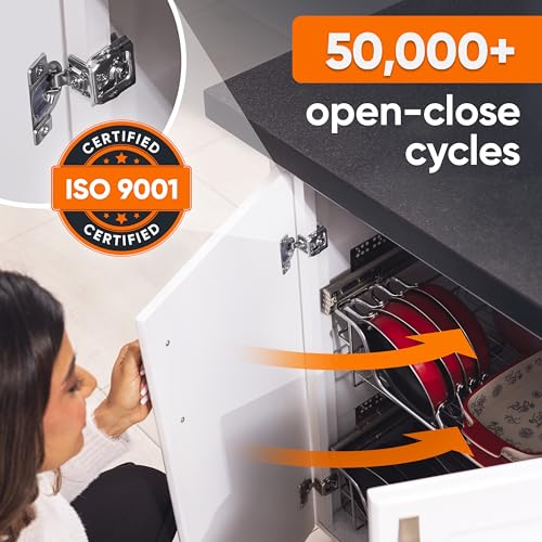 DecoBasics 100 Pack 1-1/4" Overlay Soft Close Cabinet Hinges for Kitchen Cabinets -Satin Nickel Self Closing Kitchen Cabinet Hinges Concealed with Built-in Soft Close Hinge Damper -3 Way Adjustability