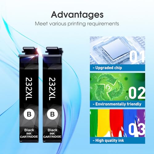 Kolor Expert 232XL Black Ink Cartridges Replacement for Epson 232XL Ink Cartridges Combo Pack 232 Black Work with Epson XP-4200 XP-4205 WF-2930 WF-2950 Printer (2 Black)